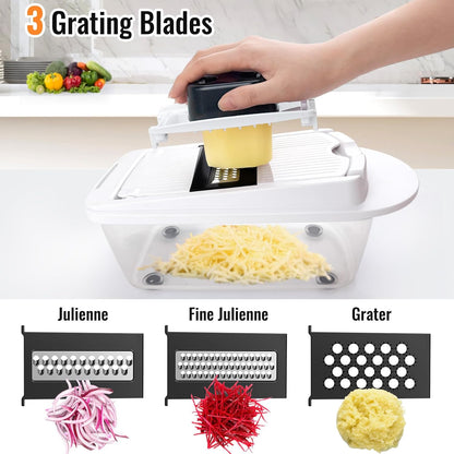 8-Blade Vegetable Chopper & Mandoline Slicer with Container – All-in-1 Kitchen Cutter, Onion & Salad Chopper (White)
