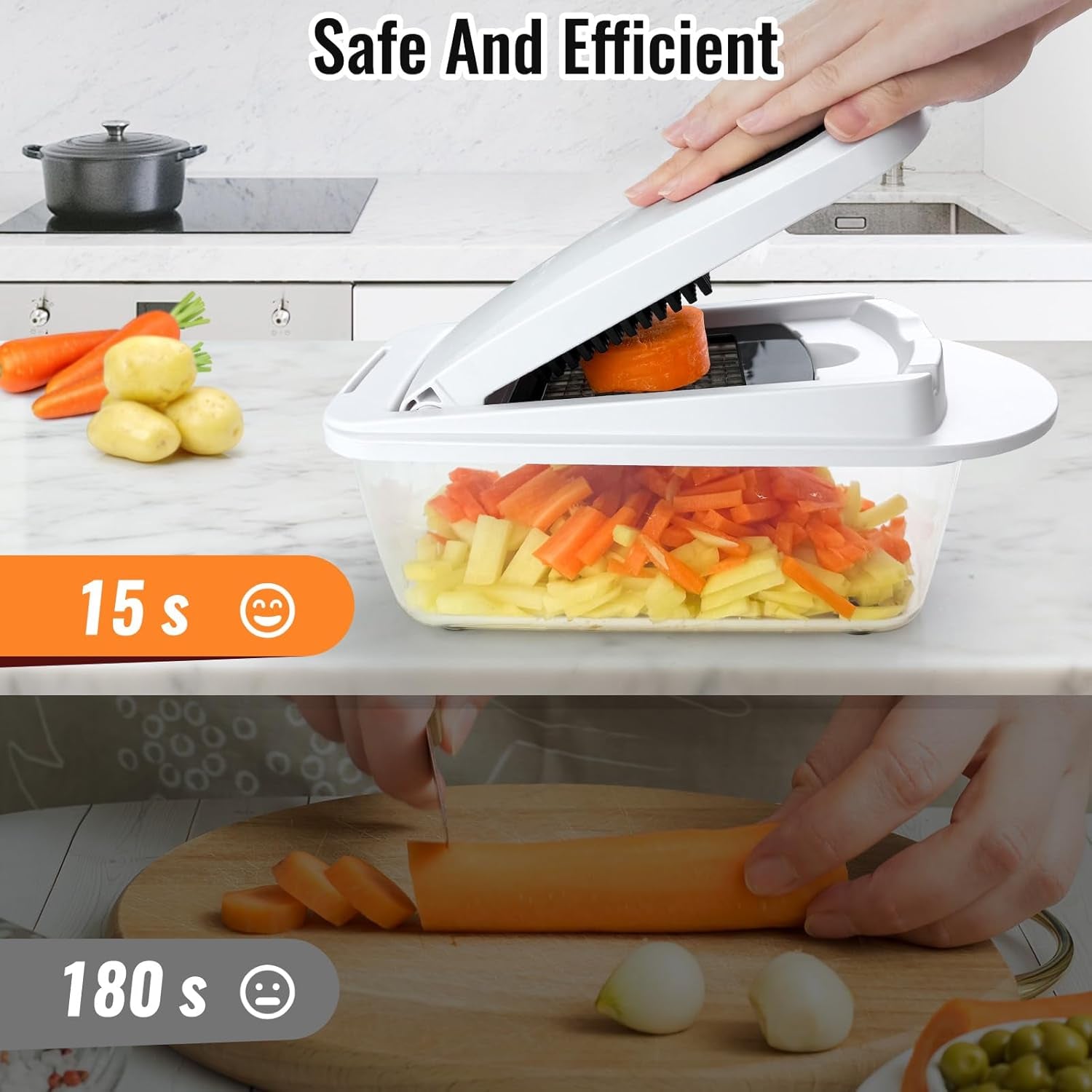 8-Blade Vegetable Chopper & Mandoline Slicer with Container – All-in-1 Kitchen Cutter, Onion & Salad Chopper (White)